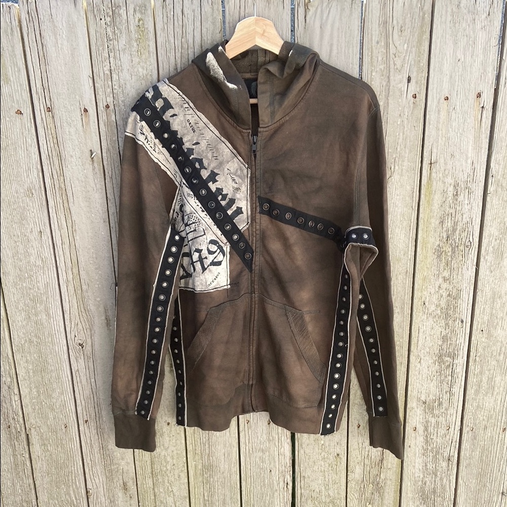 Y2K Salvage Brown and Black Distressed Patchwork Hoodie